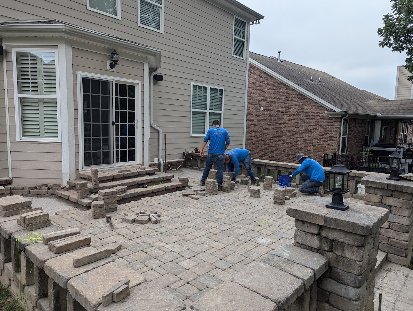 Paver patio and outdoor kitchen build in progress, Franklin TN